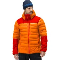 Norrona Falketind Down750 Hood Donsjas Heren - Orange Popsicle/Arednalin