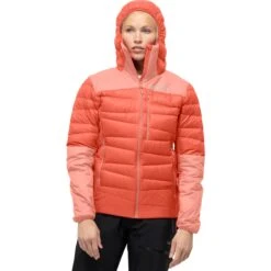 Norrona Falketind Down750 Hood Donsjas Dames - Orange Alert/Peach Amber