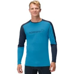 Norrona Falketind Equaliser Merino Round Neck Shirt Met Lange Mouwen Heren - Hawaiian Surf/Indigo Night