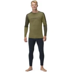 Norrona Falketind Equaliser Merino Round Neck Shirt Met Lange Mouwen Heren - Olive Drab/Olive Night -Norrona norrona falketind equaliser merino round neck men olive drab olive night model 1 1399447