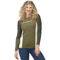 Norrona Falketind Equaliser Merino Round Neck Shirt Met Lange Mouwen Dames - Olive Drab/Olive Night