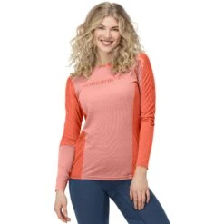 Norrona Falketind Equaliser Merino Round Neck Shirt Met Lange Mouwen Dames - Peach Amber/Orange Alert