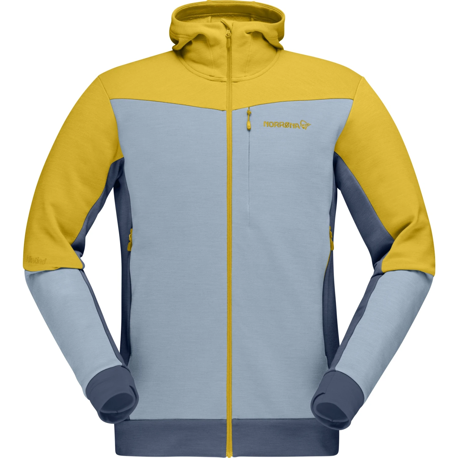 Norrona Falketind Warmwool2 Stretch Zip Hood Jas Heren - Sulphur/Blue Fog 2 Norrona Falketind Warmwool2 Stretch Zip Hood Jas Heren - Sulphur/Blue Fog - Afbeelding 2