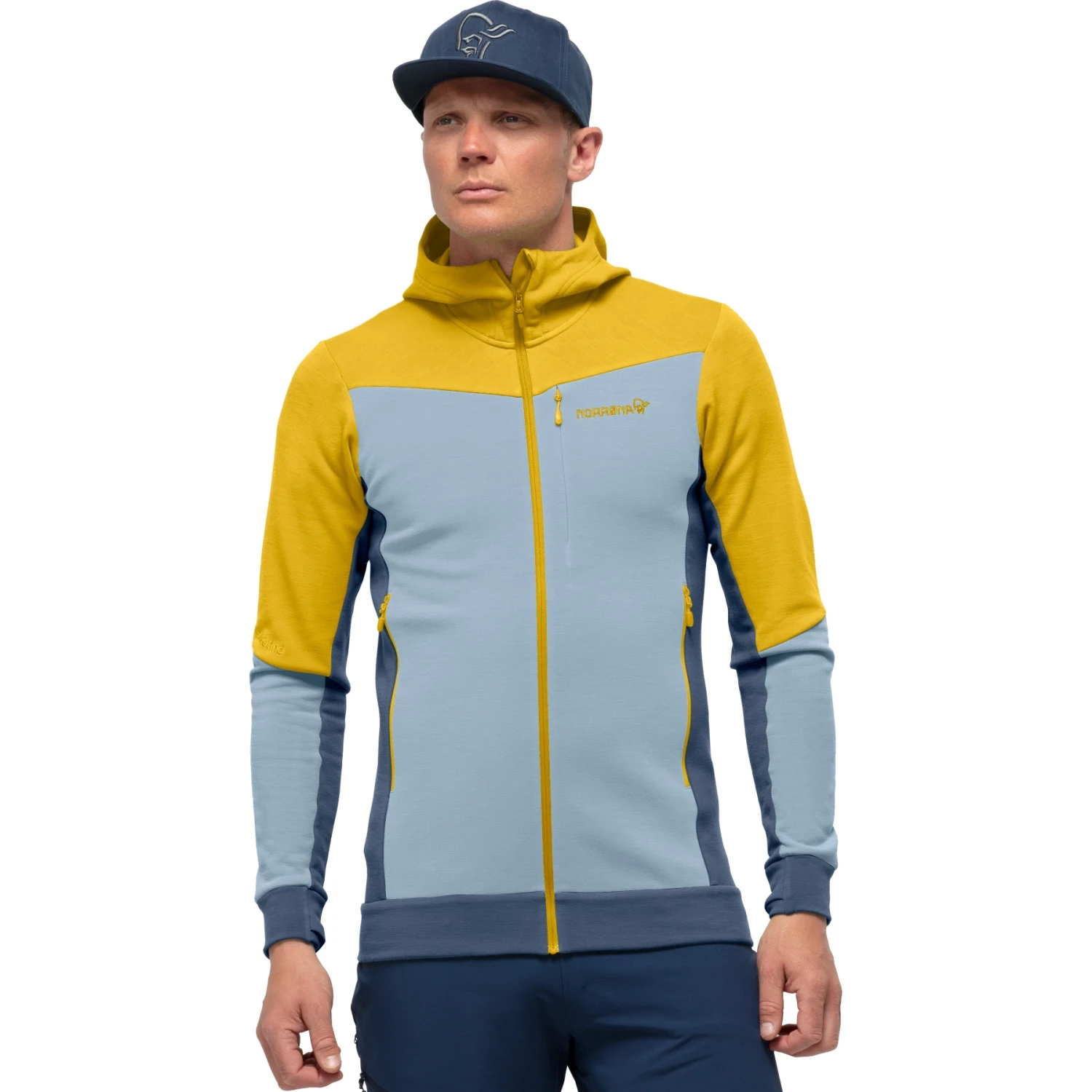Norrona Falketind Warmwool2 Stretch Zip Hood Jas Heren - Sulphur/Blue Fog 1 Norrona Falketind Warmwool2 Stretch Zip Hood Jas Heren - Sulphur/Blue Fog