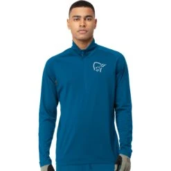 Norrona Fjørå Equaliser Zip Top Shirt Met Lange Mouwen Heren - Mykonos Blue/Castor Grey
