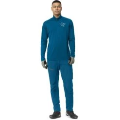 Norrona Fjørå Equaliser Zip Top Shirt Met Lange Mouwen Heren - Mykonos Blue/Castor Grey -Norrona norrona fjora equaliser long sleeve zip top men mykonos blue castor greymodel 1 1399613