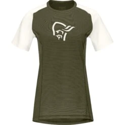 Norrona Fjørå Wool T-Shirt Dames - Olive Night/Snowdrop