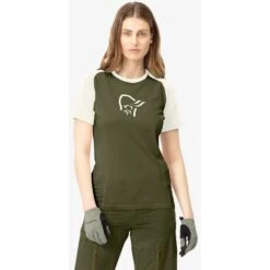 Norrona Fjørå Wool T-Shirt Dames - Olive Night/Snowdrop -Norrona norrona fjora wool t shirt women olive night snowdrop 3 1127022 1