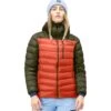 Norrona Lyngen Down850 Hood Donsjas Dames - Olive Night/Orange Alert