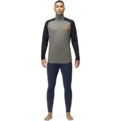Norrona PureUll Zip Neck Hemd Met Lange Mouwen Heren - Castor Grey/Caviar Melange -Norrona norrona pureull zip neck baselayer men castor grey caviar melange 3 1257922