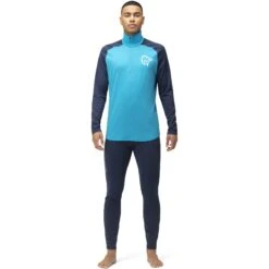 Norrona PureUll Zip Neck Hemd Met Lange Mouwen Heren - Hawaiian Surf/Indigo Night -Norrona norrona pureull zip neck baselayer men hawaiian surf indigo night 3 1257927