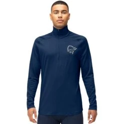 Norrona PureUll Zip Neck Hemd Met Lange Mouwen Heren - Indigo Night