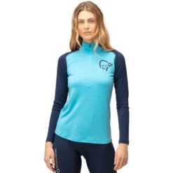 Norrona PureUll Zip Neck Hemd Met Lange Mouwen Dames - Aquarius/Indigo Night
