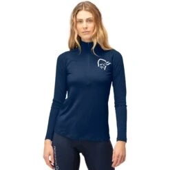 Norrona PureUll Zip Neck Hemd Met Lange Mouwen Dames - Indigo Night