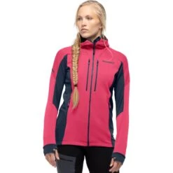 Norrona Trollveggen Powerstretch Pro Zip Hood Jas Dames - Honeysuckle/Indigo Night